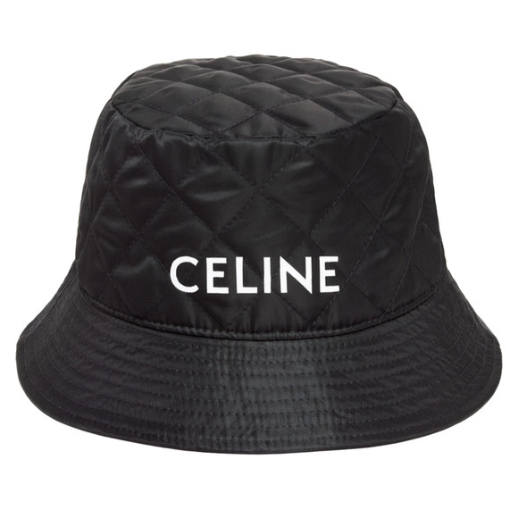 Celine Paris Black Quilted White Logo Nylon Twill Orange Sun Bucket Hat XS - Picture 1 of 12